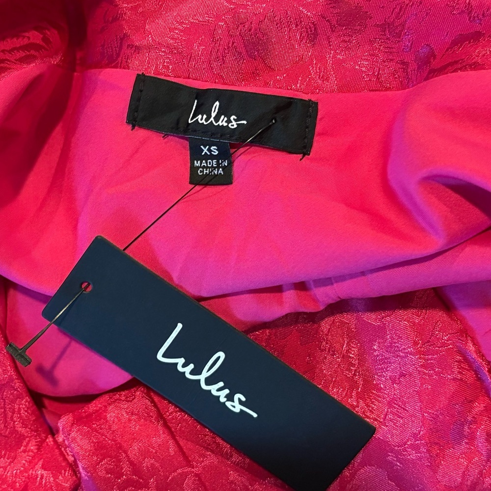 Stunning Formal Radiance Hot Pink Satin Jacquard Cowl Midi Dress, NWT, Size XS - Picture 11 of 15